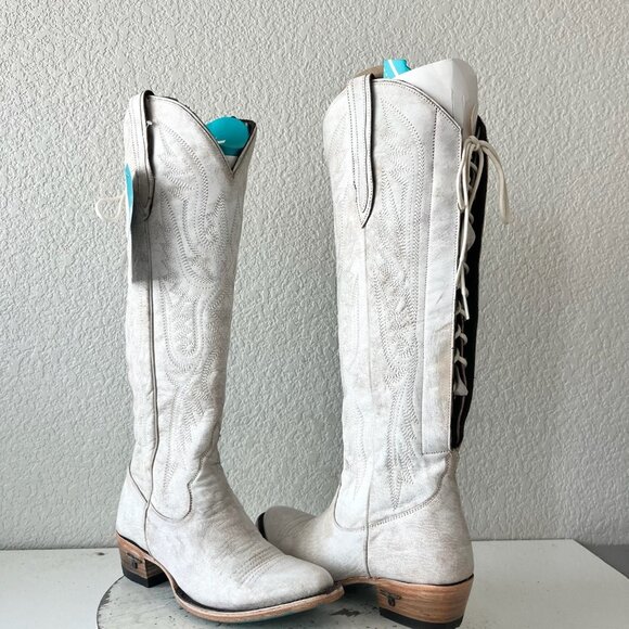 Lane boots Shoes - Lane MONICA Knee High Womens Cowboy Boots 6.5 White Western Cowgirl Lace Up EUC